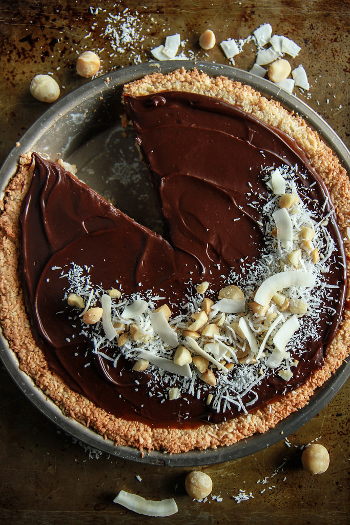 Coconut Caramel Macadamia Nut Chocolate Pie -Vegan and Gluten Free