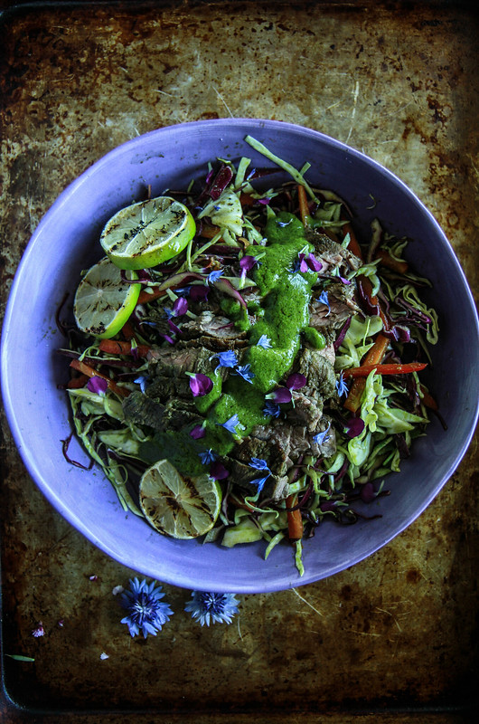 Grilled Skirt Steak with Cilantro Slaw from heatherchristou.com