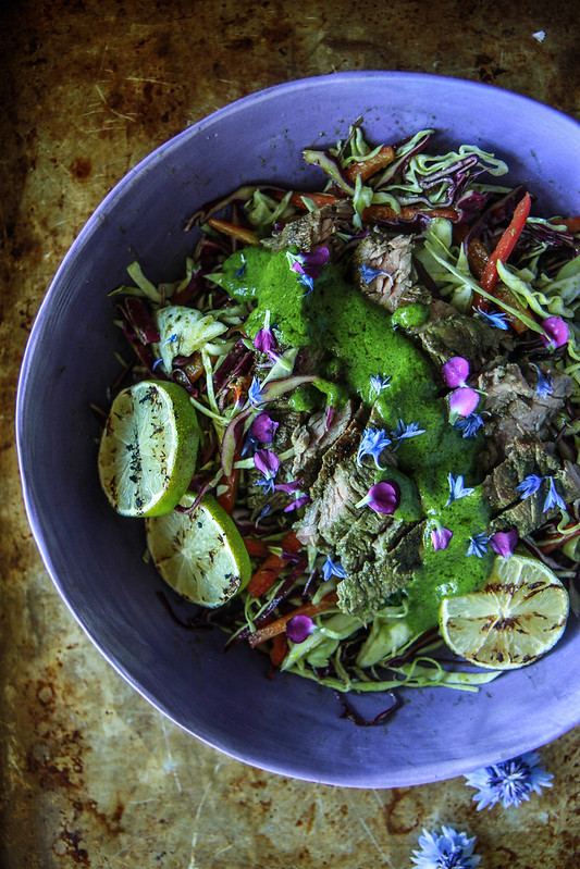 Grilled Skirt Steak with Cilantro Slaw from heatherchristou.com