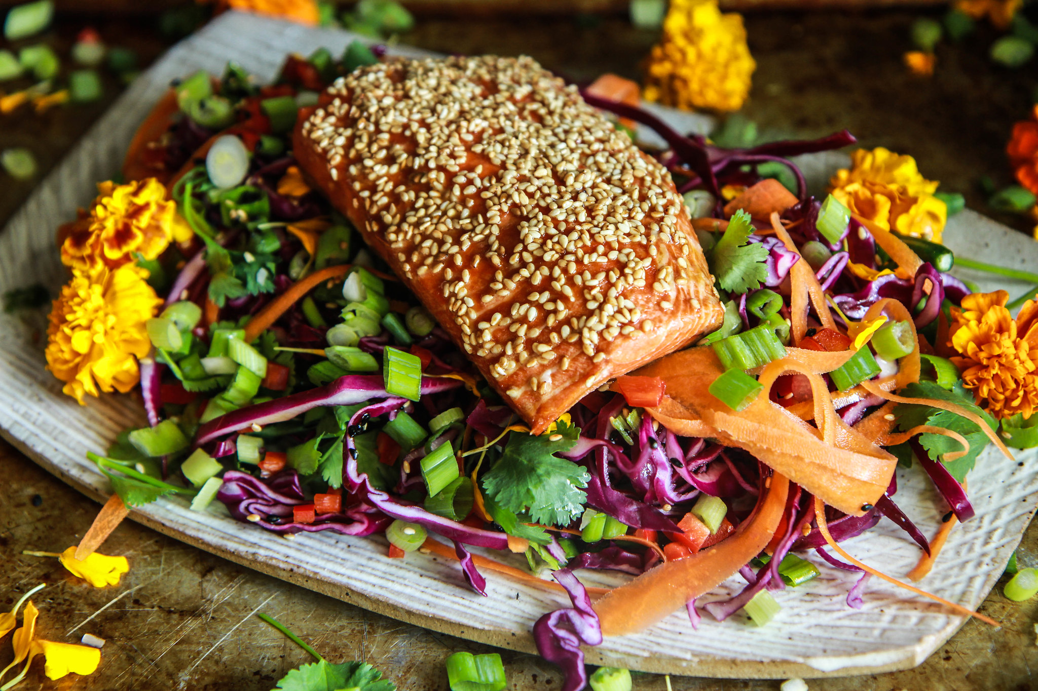 Sesame Crusted Roasted Salmon from heatherchristou.com