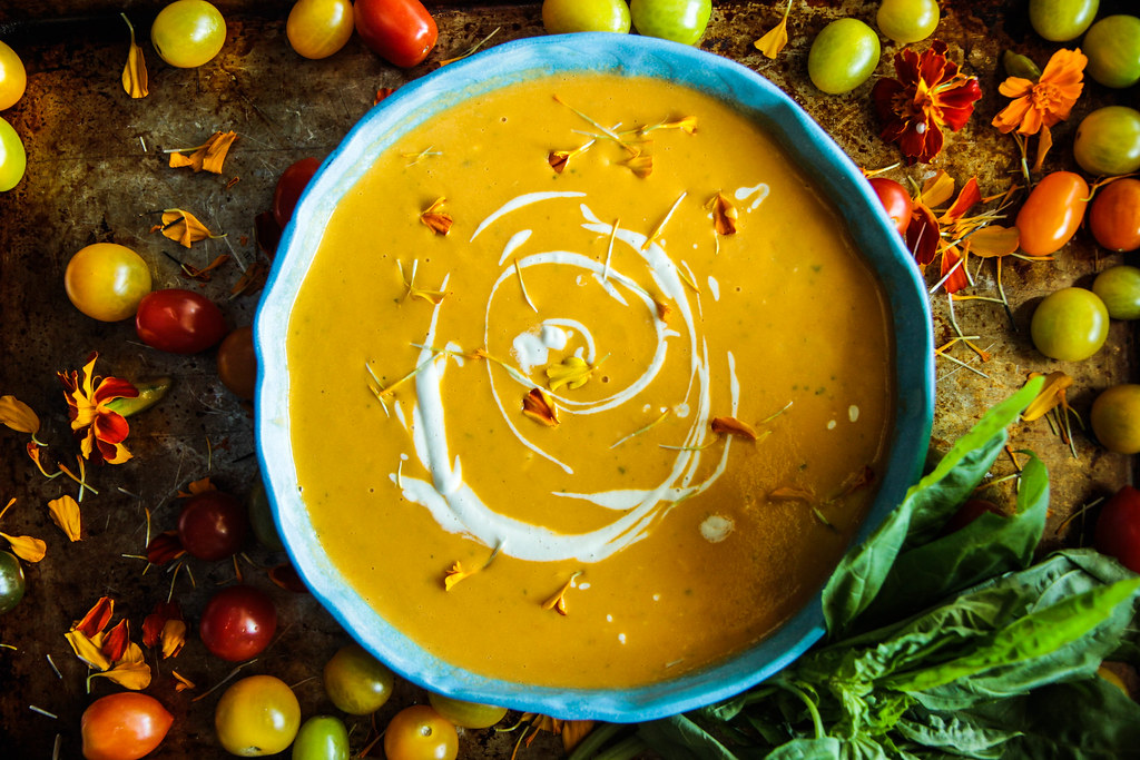 Creamy Vegan Tomato Basil Soup from heatherchristou.com