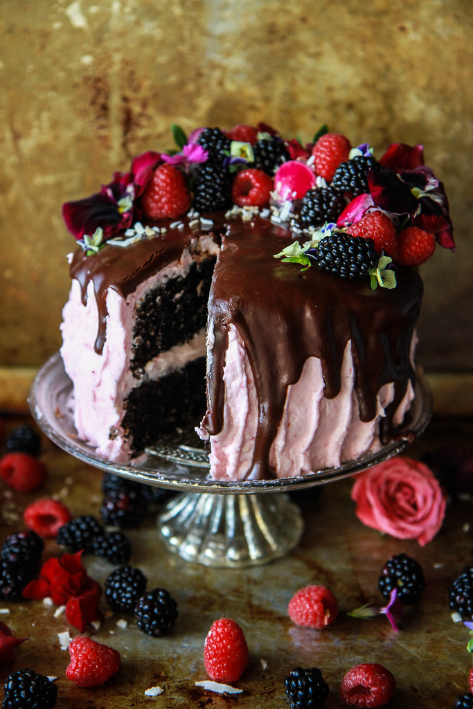 Chocolate Coconut Raspberry Cake- Vegan and Gluten Free from heatherchristou.com