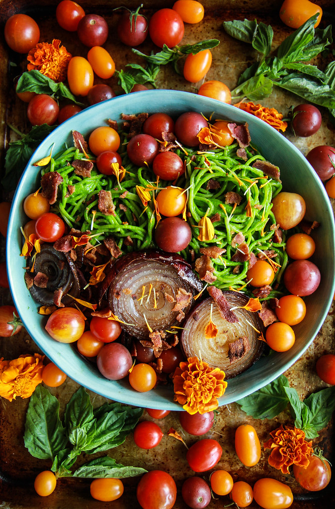 BLT Pesto Pasta (gluten free) from heatherchristou.com