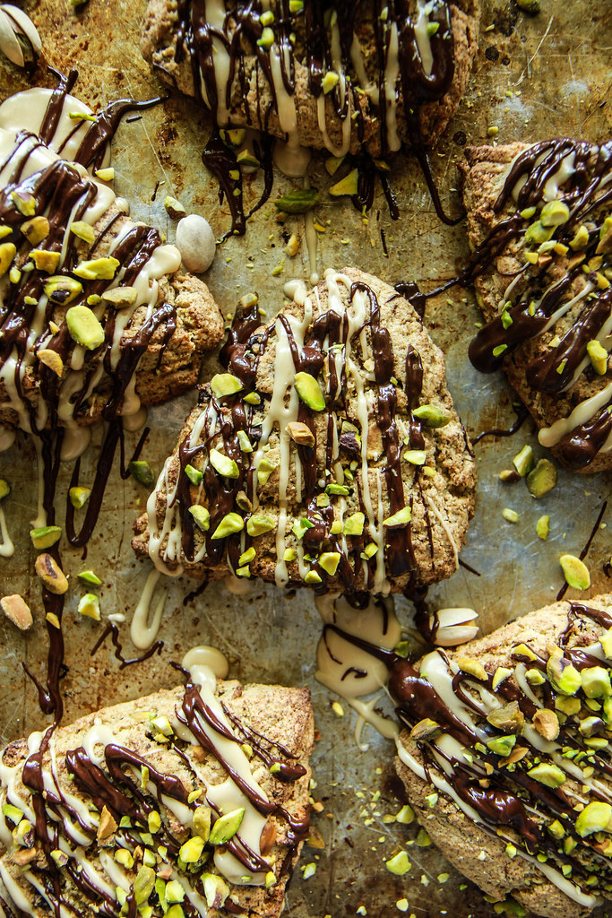 Chocolate coffee Pistachio scones- vegan and gluten free from heatherchristou.com