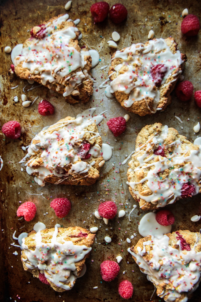 Raspberry White Chocolate Scones- Gluten free and vegan from heatherchristou.com