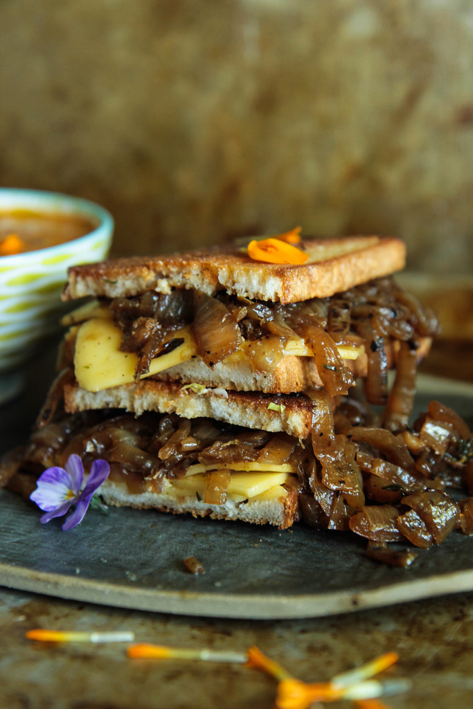 Vegan French Onion Grilled Cheese sandwich from heatherchristou.com