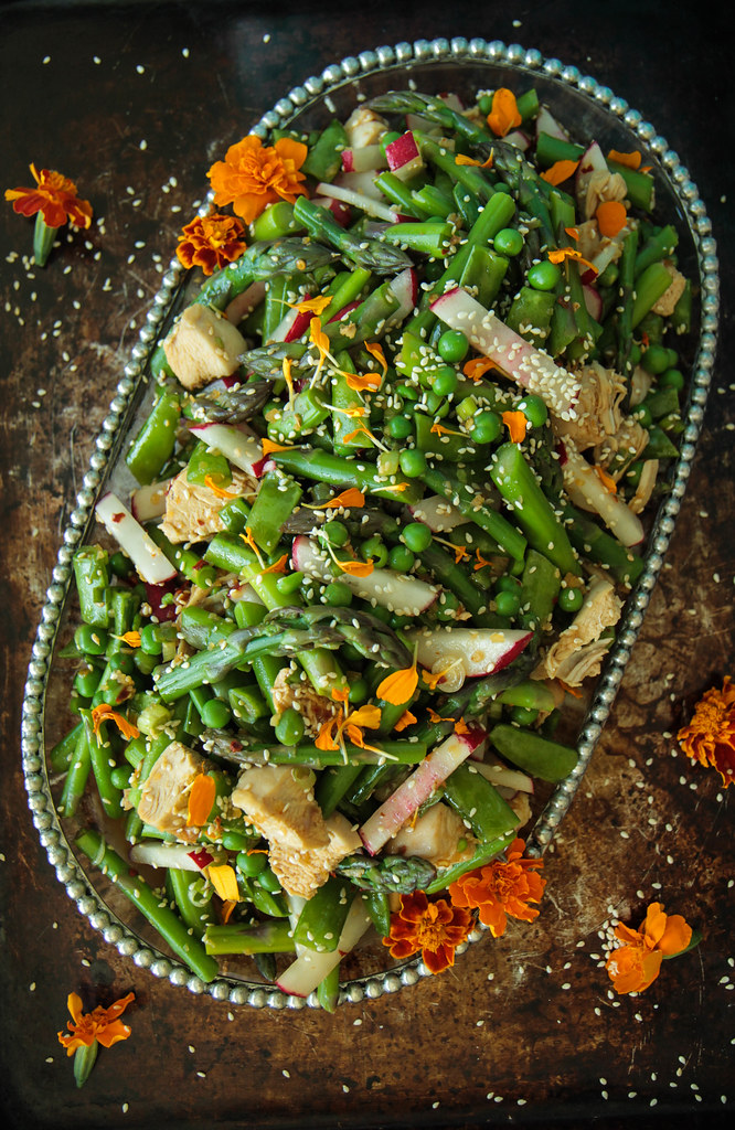 Chicken Sesame Spring Veggie Salad from heatherchristou.com