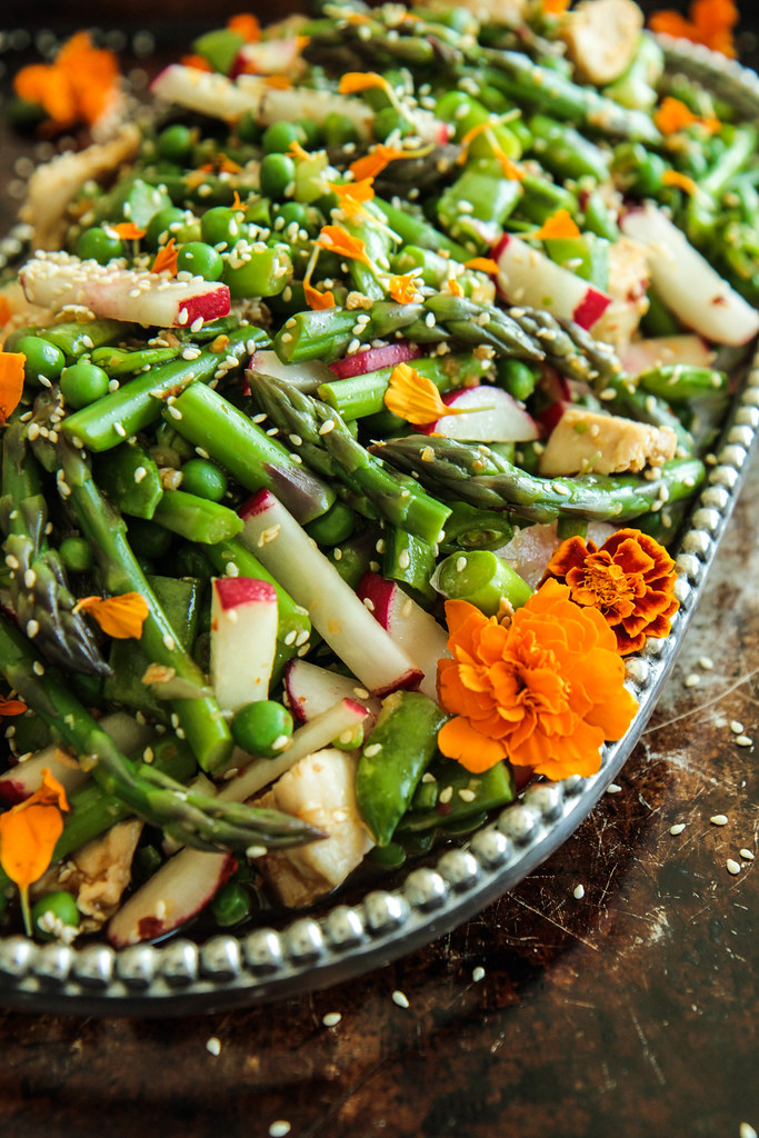 Chicken Sesame Spring Veggie Salad from heatherchristou.com